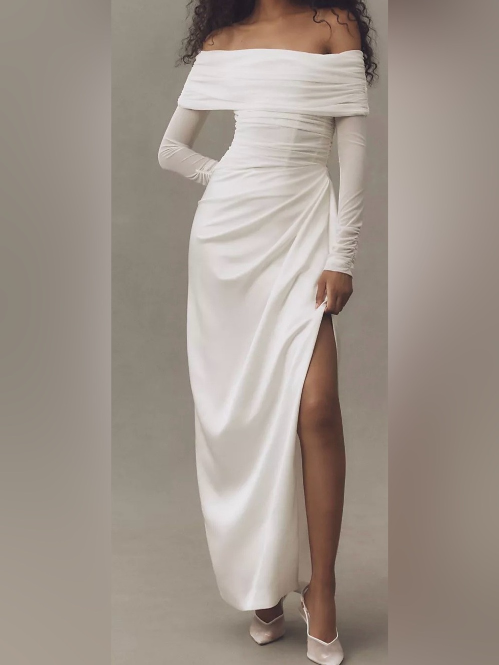 BHLDN - Anthropologie- Off-the-Shoulder Folded Bodice Ivory Wedding Gown- M - Picture 3 of 12